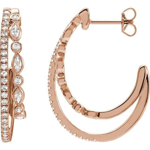 14K Gold 1 1/5 CTW Diamond 30.8 mm Hoop Earrings 14K Rose Gold