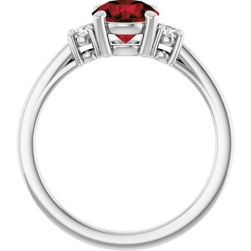 14K Gold 6.5 mm Round Mozambique Garnet & 1/8 CTW Diamond Ring 14K White Gold