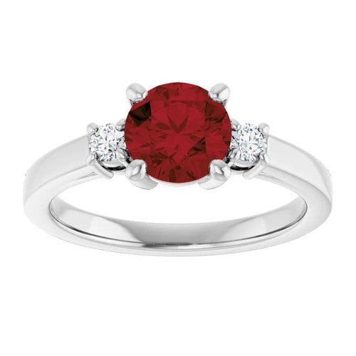 14K Gold 6.5 mm Round Mozambique Garnet & 1/8 CTW Diamond Ring 14K White Gold