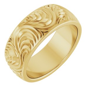 Classic - Ariadna - 18K Yellow Gold 7 mm Scroll Comfort-Fit Band Size 7