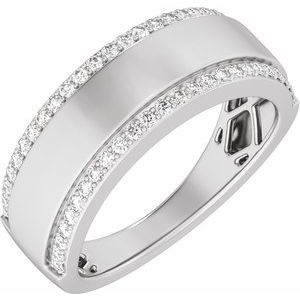 Matte - Roman - 14K White Gold 1/2 CTW Lab-Grown Diamond Stepped-Edge Tapered Half Round Band