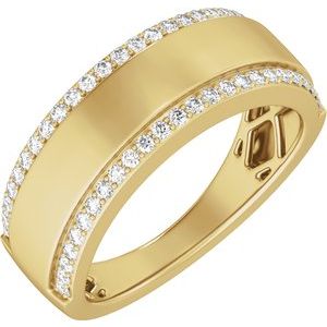 Matte - Roman - 14K Yellow Gold 1/2 CTW Natural Diamond Stepped-Edge Tapered Half Round Band