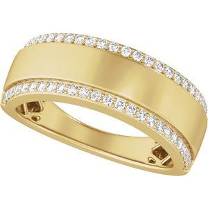 Matte - Roman - 14K Yellow Gold 1/2 CTW Lab-Grown Diamond Stepped-Edge Tapered Half Round Band