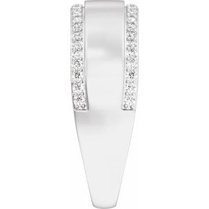 Matte - Roman - 14K White Gold 1/2 CTW Lab-Grown Diamond Stepped-Edge Tapered Half Round Band
