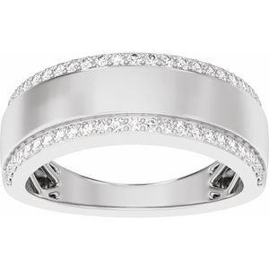 Matte - Roman - 14K White Gold 1/2 CTW Lab-Grown Diamond Stepped-Edge Tapered Half Round Band
