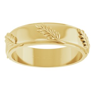 Classic - Yolanda - 14K Yellow Gold 5 mm Stepped-Edge Floral Flat Band Size 10