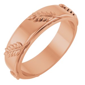 Classic - Yolanda - 14K Rose Gold 5 mm Stepped-Edge Floral Flat Band Size 10