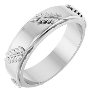 Classic - Yolanda - 18K White Gold 5 mm Stepped-Edge Floral Flat Band Size 10