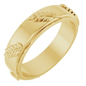 Classic - Yolanda - 18K Yellow Gold 5 mm Stepped-Edge Floral Flat Band Size 10