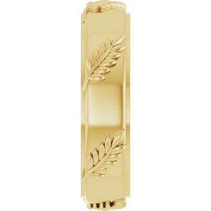 Classic - Yolanda - 14K Yellow Gold 5 mm Stepped-Edge Floral Flat Band Size 10