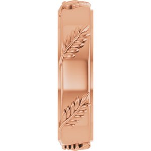 Classic - Yolanda - 18K Rose Gold 5 mm Stepped-Edge Floral Flat Band Size 10