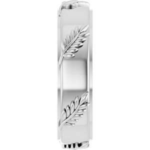 Classic - Yolanda - 18K White Gold 5 mm Stepped-Edge Floral Flat Band Size 10