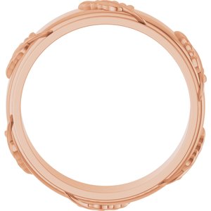Classic - Yolanda - 14K Rose Gold 5 mm Stepped-Edge Floral Flat Band Size 10