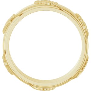 Classic - Yolanda - 14K Yellow Gold 5 mm Stepped-Edge Floral Flat Band Size 10