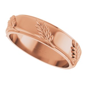 Classic - Yolanda - 18K Rose Gold 5 mm Stepped-Edge Floral Flat Band Size 10
