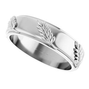 Classic - Yolanda - 18K White Gold 5 mm Stepped-Edge Floral Flat Band Size 10