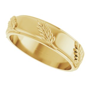Classic - Yolanda - 18K Yellow Gold 5 mm Stepped-Edge Floral Flat Band Size 10