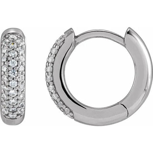 14K Gold 1/4 CTW Lab-Grown Diamond 12 mm Hinged Hoop Earrings 14K White Gold