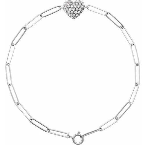 14K Gold 1/3 CTW Natural Diamond Heart & Paperclip-Style 7" Bracelet 14K White Gold