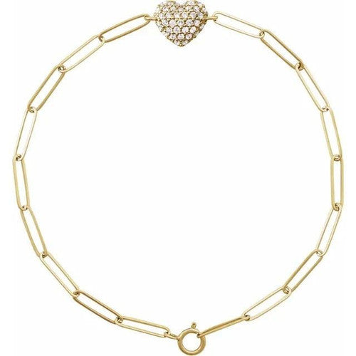 14K Gold 1/3 CTW Natural Diamond Heart & Paperclip-Style 7" Bracelet 14K Yellow Gold