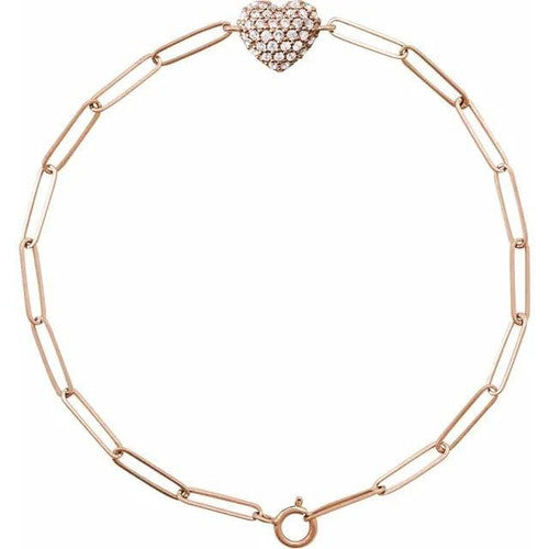 14K Gold 1/3 CTW Natural Diamond Heart & Paperclip-Style 7" Bracelet 14K Rose Gold