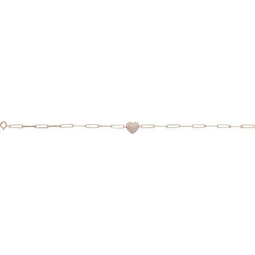 14K Gold 1/3 CTW Natural Diamond Heart & Paperclip-Style 7" Bracelet 14K Rose Gold