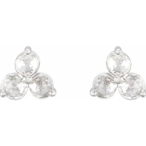 14K Gold 1/5 CTW Rose-Cut Natural Diamond Three-Stone Earrings 14K White Gold