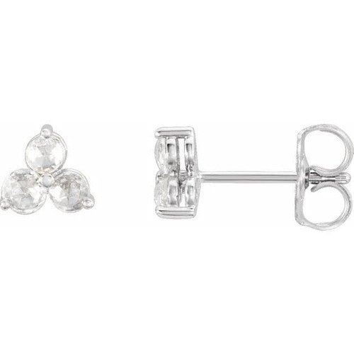 14K Gold 1/5 CTW Rose-Cut Natural Diamond Three-Stone Earrings 14K White Gold