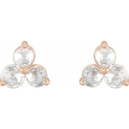 14K Gold 1/5 CTW Rose-Cut Natural Diamond Three-Stone Earrings 14K Rose Gold