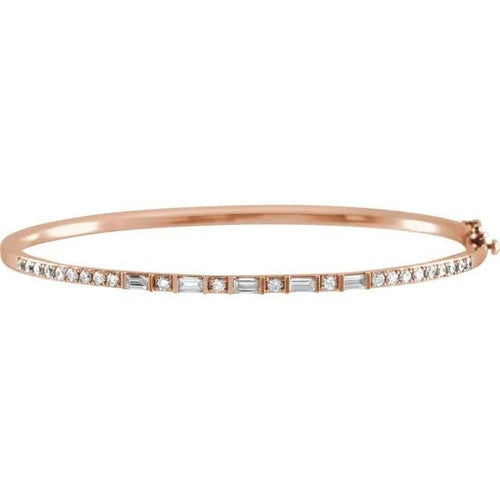 14K Gold 1 CTW Natural Diamond 7" Bangle Bracelet 14K Rose Gold