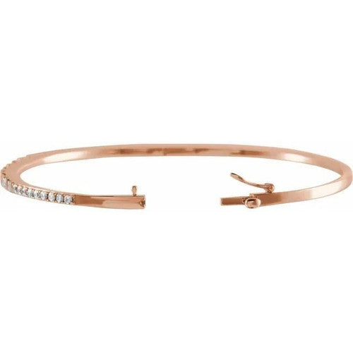 14K Gold 1 CTW Natural Diamond 7" Bangle Bracelet 14K Rose Gold