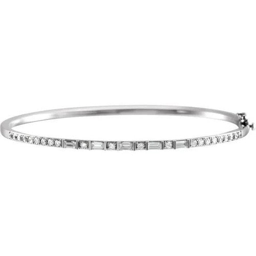 14K Gold 1 CTW Natural Diamond 7" Bangle Bracelet 14K White Gold