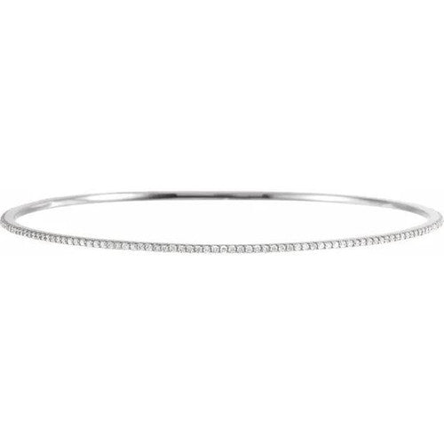 14K Gold 1 CTW Natural Diamond Stackable Bangle 8" Bracelet 14K White Gold