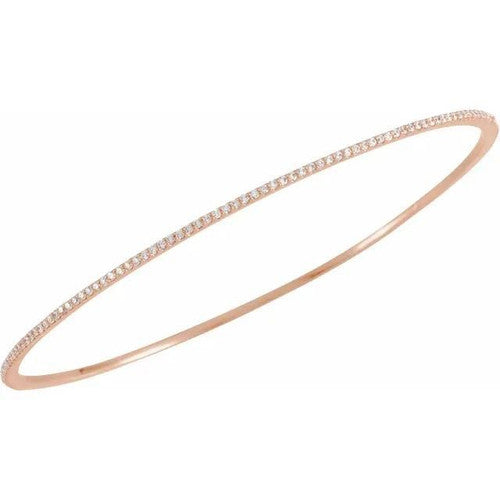 14K Gold 1 CTW Natural Diamond Stackable Bangle 8" Bracelet 14K Rose Gold