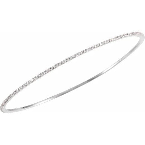 14K Gold 1 CTW Natural Diamond Stackable Bangle 8" Bracelet 14K White Gold