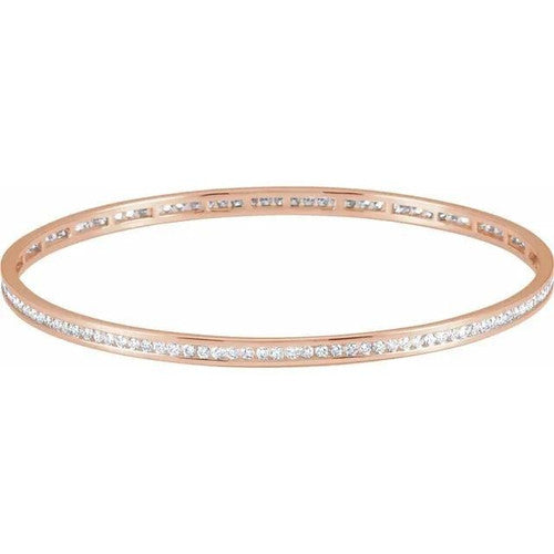 14K Gold 2 1/4 CTW Natural Diamond Stackable Bangle 8" Bracelet 14K Rose Gold
