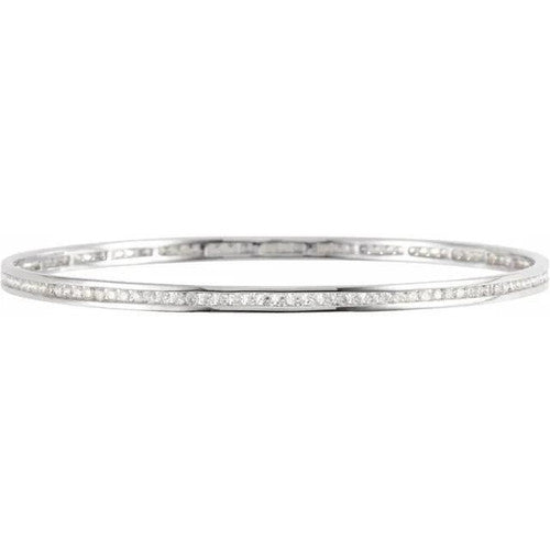 14K Gold 2 1/4 CTW Natural Diamond Stackable Bangle 8" Bracelet 14K White Gold