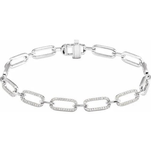 14K Gold 9/10 CTW Natural Diamond Link 7" Bracelet 14K White Gold