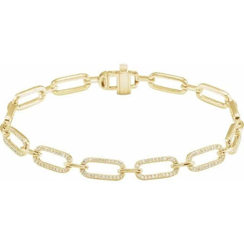 14K Gold 9/10 CTW Natural Diamond Link 7" Bracelet 14K Yellow Gold