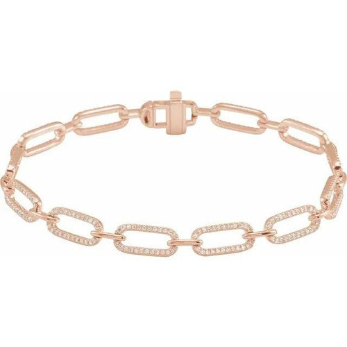 14K Gold 9/10 CTW Natural Diamond Link 7" Bracelet 14K Rose Gold