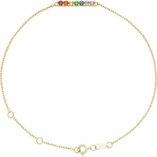 14K Gold Natural Multi-Gemstone Bar 6 1/2-7 1/2" Bracelet 14K Yellow Gold