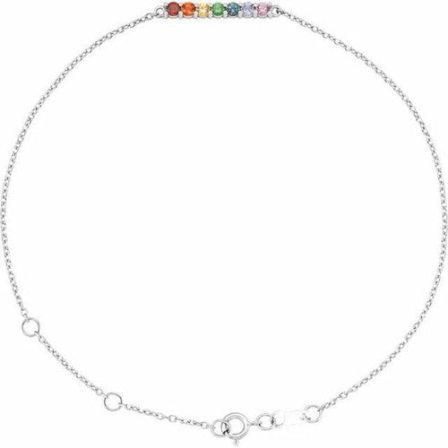 14K Gold Natural Multi-Gemstone Bar 6 1/2-7 1/2" Bracelet 14K White Gold