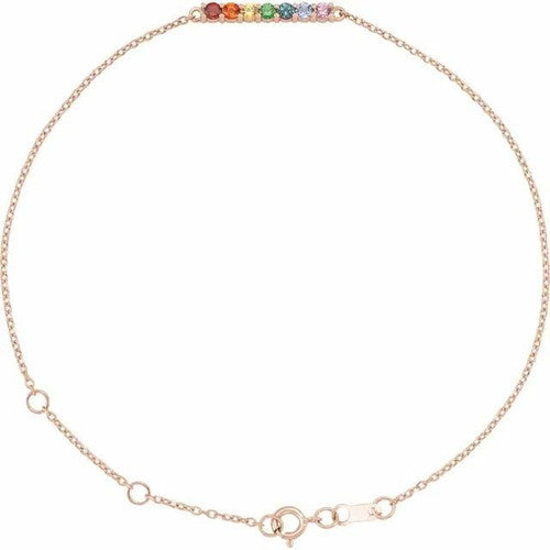 14K Gold Natural Multi-Gemstone Bar 6 1/2-7 1/2" Bracelet 14K Rose Gold