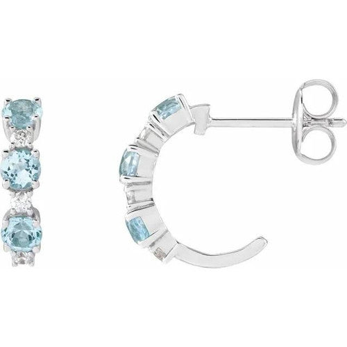 14K Gold Natural Sky Blue Topaz & 110 CTW Natural Diamond Hoop Earrings 14K White Gold