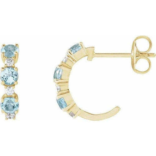 14K Gold Natural Sky Blue Topaz & 110 CTW Natural Diamond Hoop Earrings 14K Yellow Gold