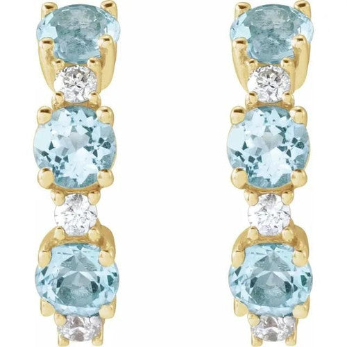 14K Gold Natural Sky Blue Topaz & 110 CTW Natural Diamond Hoop Earrings 14K Yellow Gold