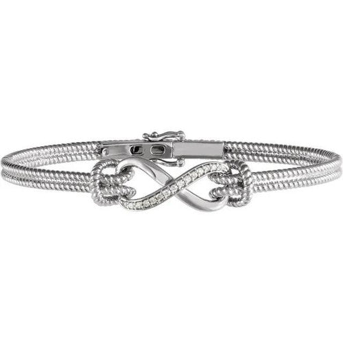 14K Gold 1/8 CTW Natural Diamond Bangle 7 1/2” Bracelet 14K White Gold