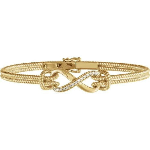 14K Gold 1/8 CTW Natural Diamond Bangle 7 1/2” Bracelet 14K Yellow Gold
