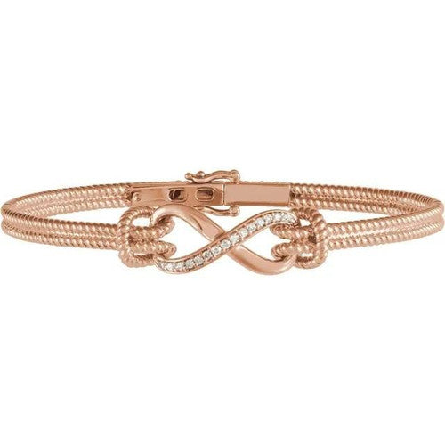 14K Gold 1/8 CTW Natural Diamond Bangle 7 1/2” Bracelet 14K Rose Gold