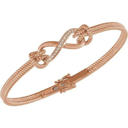 14K Gold 1/8 CTW Natural Diamond Bangle 7 1/2” Bracelet 14K Rose Gold